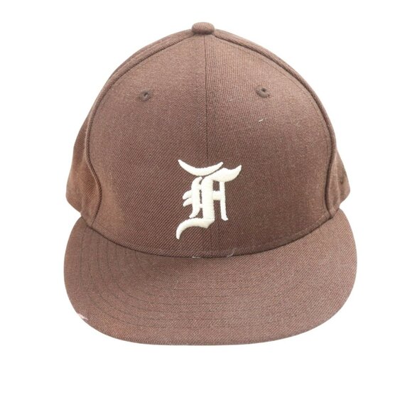 Fear Of God Essentials X New Era 5950 Gothic F Fitted Baseball Hat 7 3/8 Walnut - Picture 1 of 11